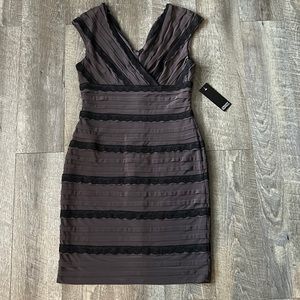 Adriana Papell Gray and Black Lace Pleated Sleeveless Dress NWT 6